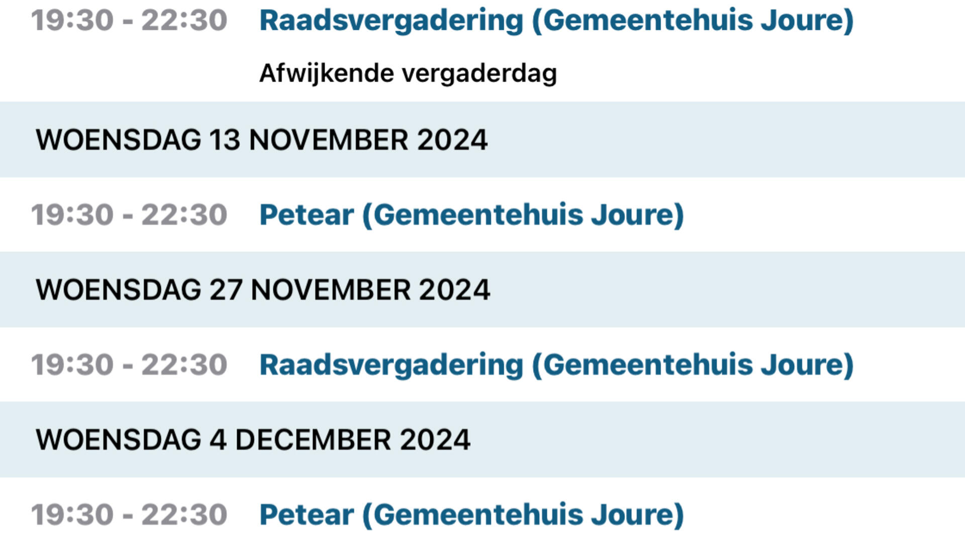 komende vergaderingen